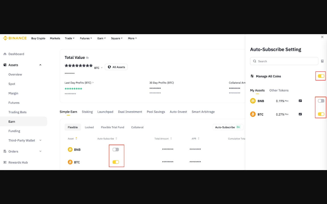 Solde Spot transféré vers Binance Simple Earn : désactiver l’abonnement automatique